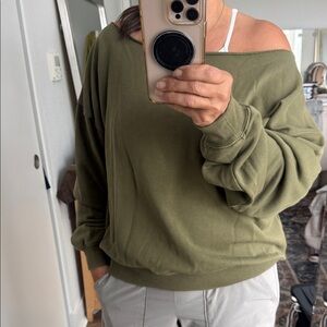 Olive Off-Shoulder Slouchy Sweatshirt